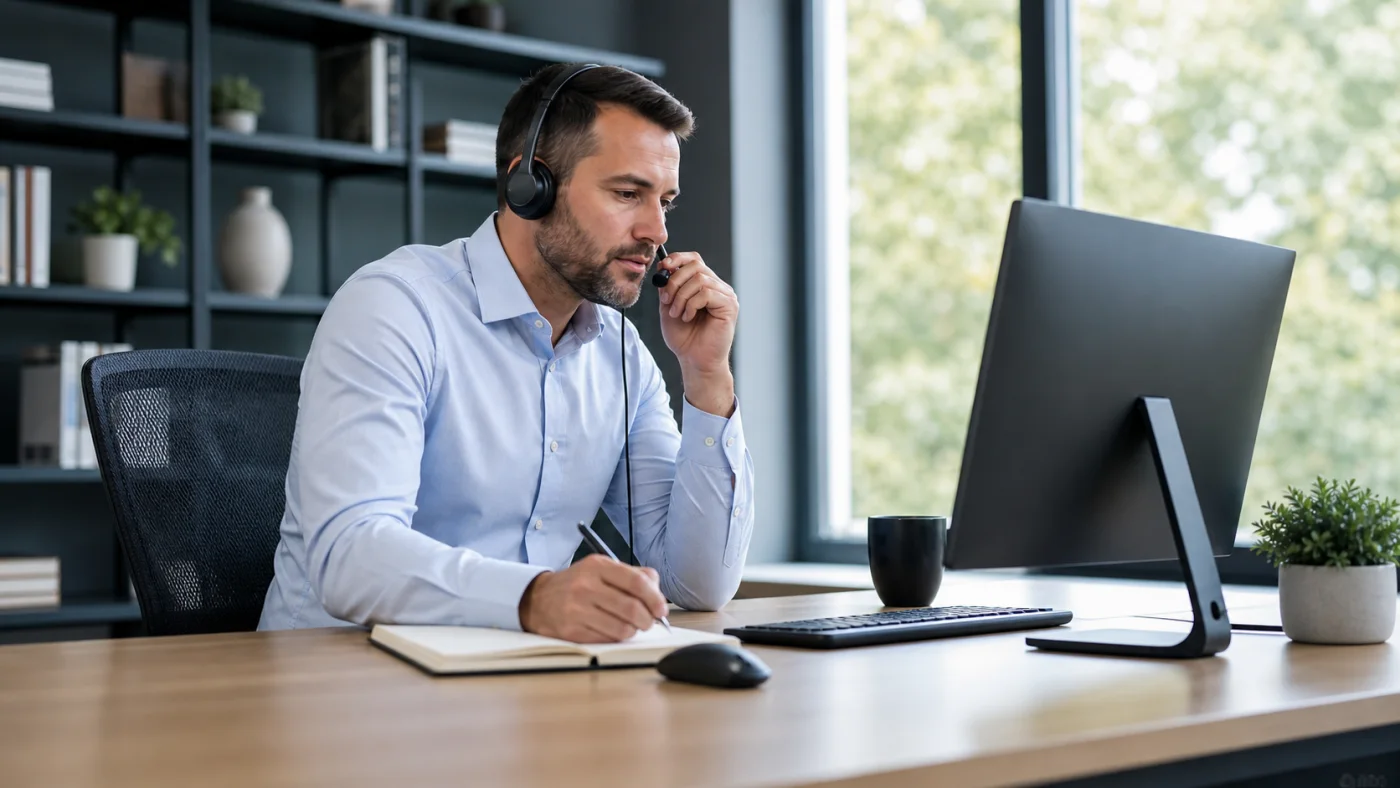 Insurance agent handling a focused inbound call